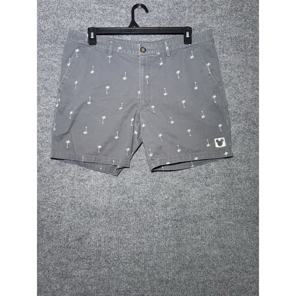 Disney Junk Food Casual Shorts Mens Size L Gray Zip Fly Pockets Palm Trees